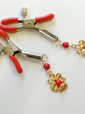 Gold Christmas Bells Nipple Clamps Jewelry Red enamel Adjustable nooses Non Piercing Cute Nipple Rings