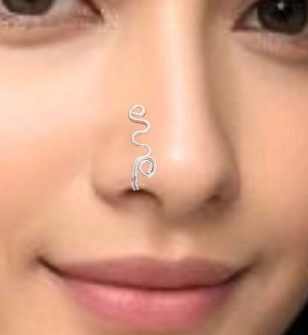 Wave Nose cuff Fake Nose Ring, Spiral cuff ring