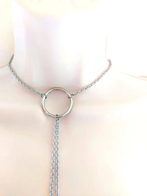 Stainless Steel Submissive O Ring Necklace to nipples, Minimalist Discreet Day Collar