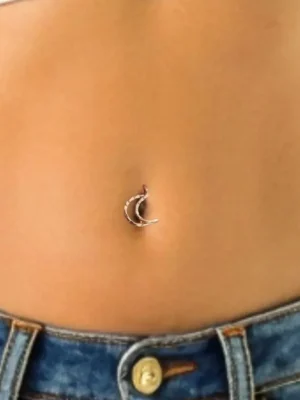 Moon Shape Navel Belly bar piercing, Belly Button Ring,