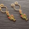 Adjustable Clip On Nipple Jewelry, Nipple Rings No Piercing with Enamel Cactus
