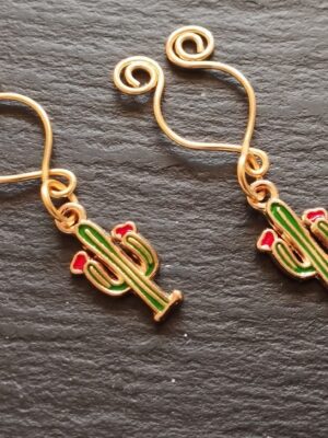 Adjustable Clip On Nipple Jewelry, Nipple Rings No Piercing with Enamel Cactus