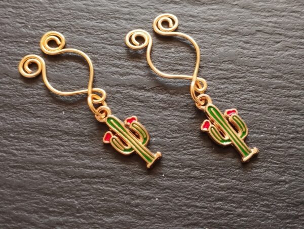 Adjustable Clip On Nipple Jewelry, Nipple Rings No Piercing with Enamel Cactus