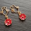 Adjustable Clip On Nipple Jewelry, Nipple Rings No Piercing with Enamel Red Flowers
