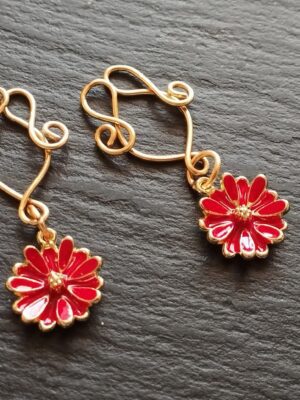 Adjustable Clip On Nipple Jewelry, Nipple Rings No Piercing with Enamel Red Flowers