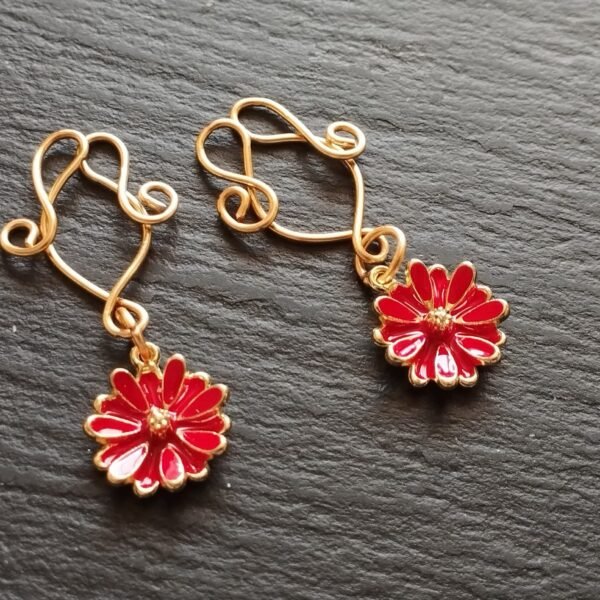 Adjustable Clip On Nipple Jewelry, Nipple Rings No Piercing with Enamel Red Flowers