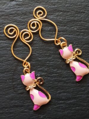 Adjustable Clip On Nipple Jewelry, Nipple Rings No Piercing with Enamel Pink Cat