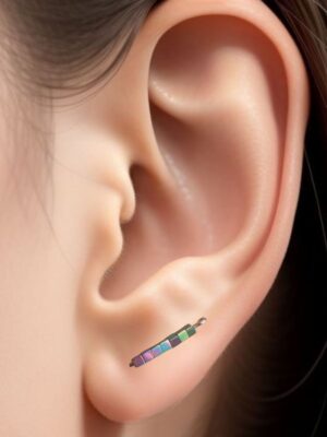 Rainbow Hematite Ear Climber | Stainless Steel Wire | 2mm Square Stones