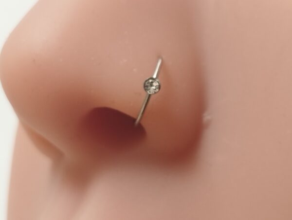Surgical Steel Nose Ring with 2mm Cubic Zirconia – 8mm Hoop, 22G Nose Jewelry