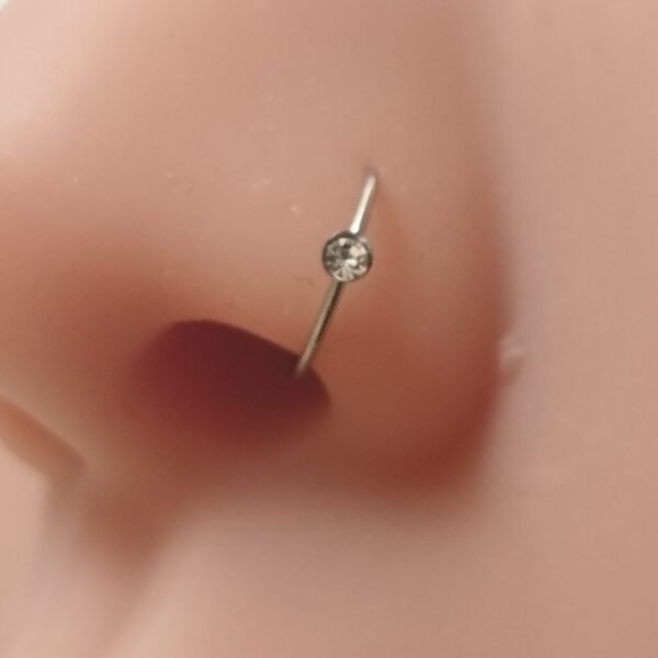 Surgical Steel Nose Ring with 2mm Cubic Zirconia – 8mm Hoop, 22G Nose Jewelry