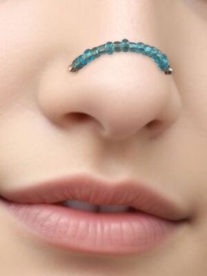 Beaded Nasalang Stainless Steel Band, Custom Nose Connector for Piercings, Nostril Bridge Jewelry