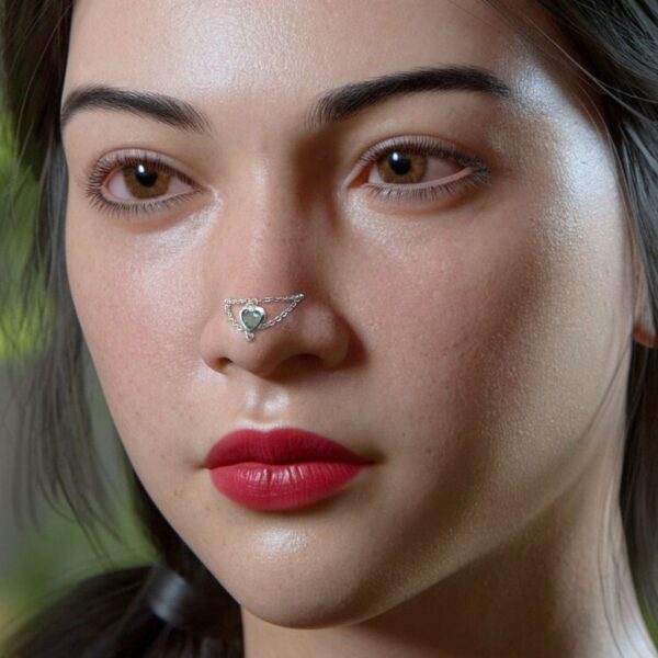 Heart Nose Chain Connector for Piercings Nostril Chain, Custom Stainless Steel Nasalang Double Chain