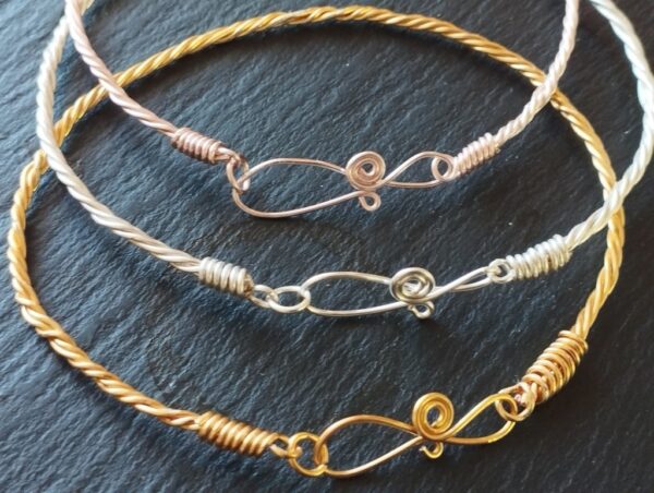 Custom Copper Anklet Bangle Bracelet Handmade Twisted Wire in Gold, Silver or Rose Gold
